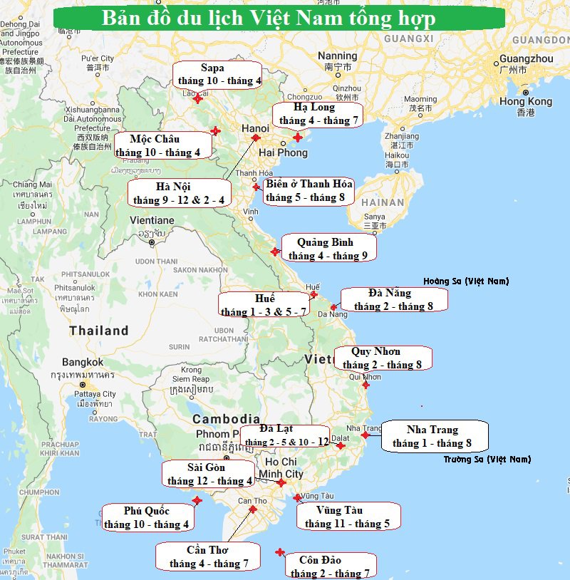 Bản đồ du lịch Việt Nam theo tháng